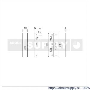 Ami VHB 251/50 veiligheidslangschild SKG*** VHB 251/50 buiten en binnen zonder krukgat profielcilinder PC 55 F1 deurdikte 38-42 mm - S10901427 - afbeelding 2