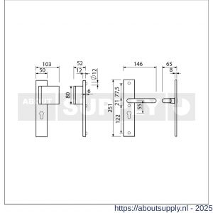 Ami VHB 251/50-90/80 veiligheidsvoordeur-duwerlangschildgarnituur SKG*** VHB 251/50 profielcilinder PC 55 deurduwer 90/80 rechts F1 profielcilinder PC 55 en deurkruk 356 deurdikte 38-42 mm - S10900971 - afbeelding 2