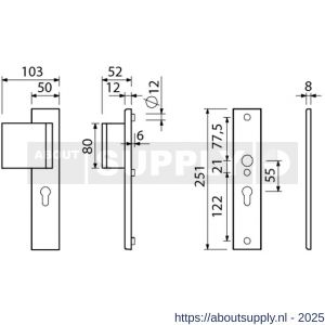Ami VHB 251/50-90/80 veiligheidsvoordeur-duwerlangschildgarnituur SKG*** VHB 251/50 profielcilinder PC 55 deurduwer 90/80 links F1 profielcilinder PC 55 en zonder deurkruk deurdikte 38-42 mm - S10900968 - afbeelding 2