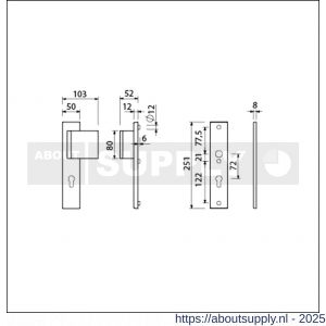 Ami VHB 251/50-90/80 veiligheidsvoordeur-duwerlangschildgarnituur SKG*** VHB 251/50 profielcilinder PC 72 deurduwer 90/80 rechts F1 profielcilinder PC 72 en zonder deurkruk deurdikte 38-42 mm - S10900984 - afbeelding 2