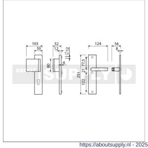 Ami VHB 251/50-90/80 veiligheidsvoordeur-duwerlangschildgarnituur SKG*** VHB 251/50 profielcilinder PC 72 deurduwer 90/80 links F1 blind en deurkruk 332 deurdikte 38-42 mm - S10900988 - afbeelding 2