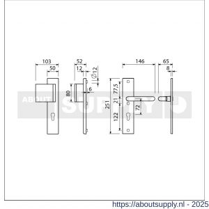 Ami VHB 251/50-90/80 veiligheidsvoordeur-duwerlangschildgarnituur SKG*** VHB 251/50 profielcilinder PC 72 deurduwer 90/80 links F1 profielcilinder PC 72 en deurkruk 356 deurdikte 38-42 mm - S10900979 - afbeelding 2