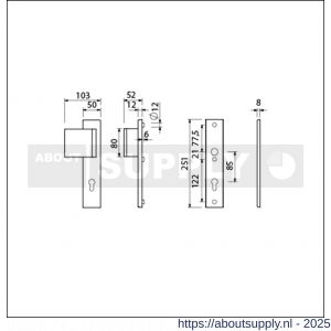Ami VHB 251/50-90/80 veiligheidsvoordeur-duwerlangschildgarnituur SKG*** VHB 251/50 profielcilinder PC 85 deurduwer 90/80 links F1 en zonder deurkruk deurdikte 38-42 mm - S10900990 - afbeelding 2
