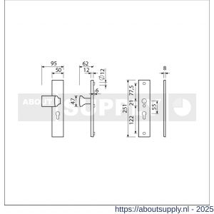 Ami VHB 251/50-144 veiligheidsvoordeur-knoplangschildgarnituur SKG*** VHB 251/50 profielcilinder PC 55 knop Varo 144 F1 profielcilinder PC 55 en zonder deurkruk deurdikte 53-57 mm - S10901059 - afbeelding 2