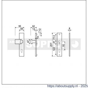 Ami VHB 251/50-144 veiligheidsvoordeur-knoplangschildgarnituur SKG*** VHB 251/50 profielcilinder PC 92 knop Varo 144 F1 profielcilinder PC 92 en zonder deurkruk deurdikte 53-57 mm - S10901069 - afbeelding 2