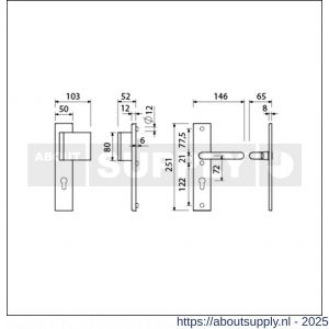 Ami VHB 251/50-90/80-379 veiligheidsvoordeur duwer-kruk Rotaveer langschildgarnituur SKG*** VHB 251/50 profielcilinder PC 72 deurduwer 90/80 rechts F1 en deurkruk 379 Rota 251/50 profielcilinder PC 72 deurdikte 53-57 mm - S10901020 - afbeelding 2