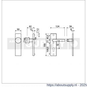 Ami VHB 193/50-169/50 veiligheidsvoordeur-knopkortschildgarnituur SKG*** VHB 193/50 knop 169/50 buiten blind binnen profielcilinder PC 72 en deurkruk 332 F2 deurdikte 38-42 mm - S10901041 - afbeelding 2