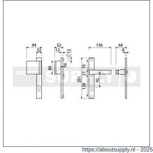 Ami VHB 251/32-90/80-379 veiligheids Rotaveer duwer-kruk smalschildgarnituur SKG** VHB 251/32 profielcilinder PC 92 deurduwer 90/80 links F1 en deurkruk 379 Rota 251/32 profielcilinder PC 92 deurdikte 53-57 mm - S10900822 - afbeelding 2