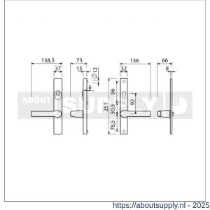 Ami VHB 251/37-379 KT veiligheids Rotaveer kruk-kruk smalschildgarnituur SKG*** kerntrekbeveiliging VHB en deurkruk 379 Rota 251/32 KT 92 omkeer en deurkruk 379 Rota 251/32 profielcilinder PC 92 omkeer F1 deurdikte 53-57 mm - S10901622 - afbeelding 2