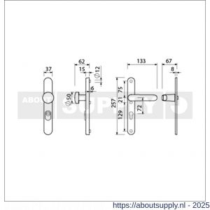 Ami VHB 257/37/2-169/50 KT veiligheids Rotaveer knop-kruk smalschildgarnituur SKG*** kerntrekbeveiliging ovaal VHB 257/37/2 KT 72 knop 169/50 F1 en deurkruk 378 Rota 257/32/2 profielcilinder PC 72 deurdikte 53-57 mm - S10901638 - afbeelding 2