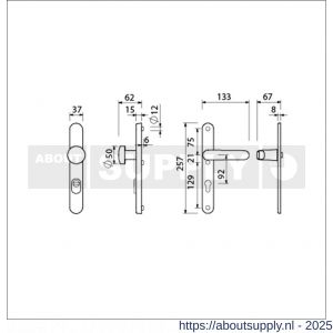 Ami VHB 257/37/2-169/50 KT veiligheids Rotaveer knop-kruk smalschildgarnituur SKG*** kerntrekbeveiliging ovaal VHB 257/37/2 KT 92 knop 169/50 F1 en deurkruk 378 Rota 257/32/2 profielcilinder PC 92 deurdikte 53-57 mm - S10901639 - afbeelding 2