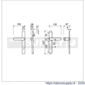 Ami VHB 257/32/2-373 veiligheids Rotaveer kruk-kruk smalschildgarnituur SKG** ovaal VHB deurkruk 373 vastdraaibaar 257/32/2 profielcilinder PC 92 F1 en deurkruk 378 Rota 257/32/2 profielcilinder PC 92 deurdikte 68-72 mm - S10900899 - afbeelding 2