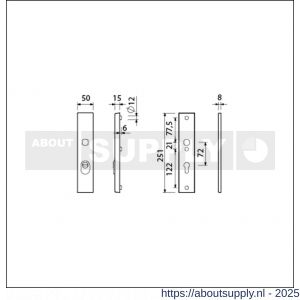Ami VHB 251/15 KT veiligheidslangschild SKG*** kerntrekbeveiliging VHB 251/50/15 buiten KT 72 binnen profielcilinder PC 72 met deurkruk 332 F1 deurdikte 38-42 mm - S10901495 - afbeelding 1