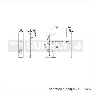Ami VHB 251/15 KT veiligheidslangschild SKG*** kerntrekbeveiliging VHB 251/50/15 buiten KT 92 binnen profielcilinder PC 92 met deurkruk 332 F1 deurdikte 53-57 mm - S10901498 - afbeelding 1