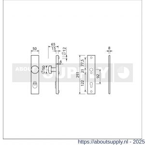 Ami VHB 251/15-169/50 KT veiligheidsvoordeur-knoplangschildgarnituur SKG*** kerntrekbeveiliging VHB 251/50/15 KT 92 knop 169/50 en deurkruk 332 profielcilinder PC 92 F1 deurdikte 38-42 mm - S10901341 - afbeelding 2