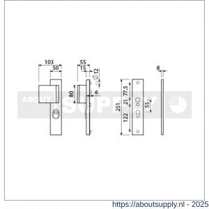Ami VHB 251/15-90/80 KT veiligheidsvoordeur-duwerlangschildgarnituur SKG*** kerntrekbeveiliging VHB 251/50/15 KT 55 deurduwer 90/80 links en zonder deurkruk profielcilinder PC 55 F1 deurdikte 38-42 mm - S10901168 - afbeelding 2