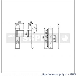 Ami VHB 251/15-90/80 KT veiligheidsvoordeur-duwerlangschildgarnituur SKG*** kerntrekbeveiliging VHB 251/50/15 KT 72 deurduwer 90/80 rechts en zonder deurkruk profielcilinder PC 72 F1 deurdikte 38-42 mm - S10901170 - afbeelding 2