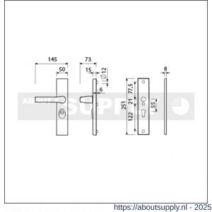 Ami VHB 251/15-379 KT veiligheids Rotaveer kruk-kruk langschildgarnituur SKG*** kerntrekbeveiliging VHB 251/50/15 KT 55 Rota kruk 379 profielcilinder PC 55 F1 deurdikte 53-57 mm - S10901233 - afbeelding 2