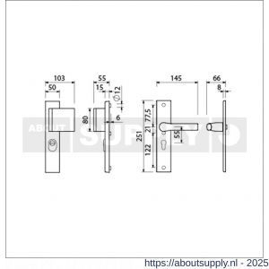 Ami VHB 251/15-90/80-379 KT veiligheids Rotaveer duwer-kruk langschildgarnituur SKG*** kerntrekbeveiliging VHB 251/50/15 KT 55 deurduwer 90/83 rechts en deurkruk 379 Rota profielcilinder PC 55 F1 deurdikte 53-57 mm - S10901147 - afbeelding 2