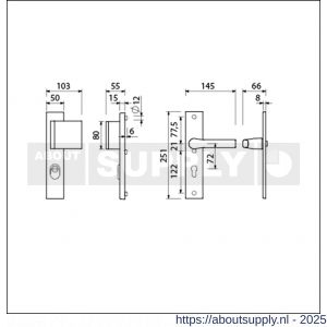 Ami VHB 251/15-90/80-379 KT veiligheids Rotaveer duwer-kruk langschildgarnituur SKG*** kerntrekbeveiliging VHB 251/50/15 KT 72 deurduwer 90/83 rechts en deurkruk 379 Rota profielcilinder PC 72 F1 deurdikte 53-57 mm - S10901149 - afbeelding 2