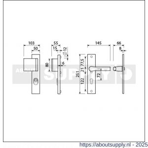 Ami VHB 251/15-90/80-379 KT veiligheids Rotaveer duwer-kruk langschildgarnituur SKG*** kerntrekbeveiliging VHB 251/50/15 KT 72 deurduwer 90/83 links en deurkruk 379 Rota profielcilinder PC 72 F1 deurdikte 53-57 mm - S10901148 - afbeelding 2