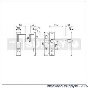 Ami VHB 251/15-90/80-379 KT veiligheids Rotaveer duwer-kruk langschildgarnituur SKG*** kerntrekbeveiliging VHB 251/50/15 KT 92 deurduwer 90/83 rechts en deurkruk 379 Rota profielcilinder PC 92 F1 deurdikte 53-57 mm - S10901151 - afbeelding 2