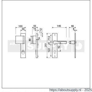 Ami VHB 251/15-90/80-379 KT veiligheids Rotaveer duwer-kruk langschildgarnituur SKG*** kerntrekbeveiliging VHB 251/50/15 KT 92 deurduwer 90/83 links en deurkruk 379 Rota profielcilinder PC 92 F1 deurdikte 53-57 mm - S10901150 - afbeelding 2