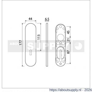 Ami 177/1 Klik kortschild aluminium zonder krukgat sleutelgat SLG 56 F1 - S10900530 - afbeelding 2
