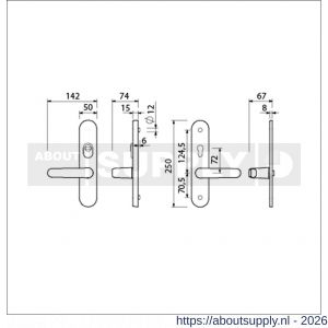 Ami VHB 250/15-378 KT senioren veiligheids Rotaveer kruk-kruk langschildgarnituur SKG*** kerntrekbeveiliging Archi Design omkeer VHB 378 Rota250/50/1 kerntrek KT 72 omkeer en profielcilinder PC 72 Irox deurdikte 38-42 mm - S10901203 - afbeelding 2