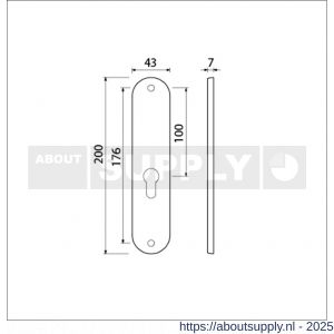 Ami 200/1/7 langschild aluminium Archi Design zonder krukgat profielcilinder PC 55 Irox - S10900700 - afbeelding 5