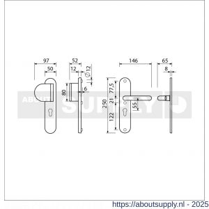 Ami VHB 250/50/1-90/83 veiligheidsvoordeur-duwerlangschildgarnituur SKG*** Archi Design ovaal VHB 250/50/1 profielcilinder PC 55 deurduwer 90/83 links en deurkruk 356 Irox deurdikte 38-42 mm - S10901025 - afbeelding 6
