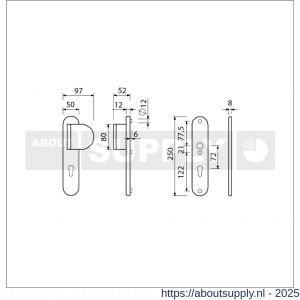 Ami VHB 250/50/1-90/83 veiligheidsvoordeur-duwerlangschildgarnituur SKG*** Archi Design ovaal VHB 250/50/1 profielcilinder PC 72 deurduwer 90/83 rechts en zonder deurkruk Irox deurdikte 38-42 mm - S10901032 - afbeelding 6