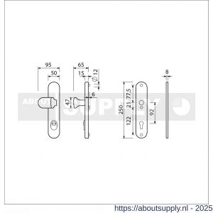 Ami VHB 250/15-145 KT veiligheids knop-kruk langschildgarnituur SKG*** kerntrekbeveiliging ovaal VHB 250/50/15 KT 92 knop 145 en zonder deurkruk profielcilinder PC 92 F1 deurdikte 53-57 mm - S10901258 - afbeelding 4