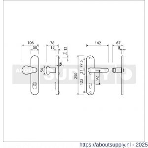 Ami VHB 250/15-173-378 KT veiligheids Rotaveer kruk-kruk langschildgarnituur SKG*** kerntrekbeveiliging ovaal VHB 173/378 Rota 250/50/15 buiten kerntrek KT 92 en binnen profielcilinder PC 92 F1 deurdikte 53-57 mm - S10901307 - afbeelding 5