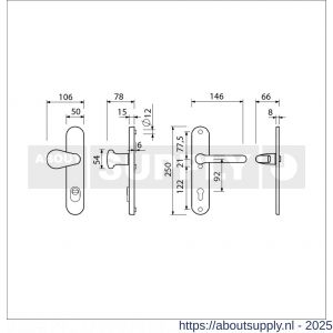 Ami VHB 250/15-173-386 KT veiligheids Rotaveer kruk-kruk langschildgarnituur SKG*** kerntrekbeveiliging ovaal VHB 173/386 Rota 250/50/15 buiten kerntrek KT 92 en binnen profielcilinder PC 92 F1 deurdikte 53-57 mm - S10901321 - afbeelding 5