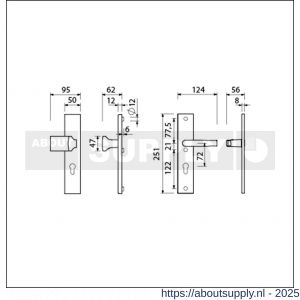 Ami VHB 251/50-144 veiligheidsvoordeur-knoplangschildgarnituur SKG*** VHB 251/50 profielcilinder PC 72 knop Varo 144 F2 profielcilinder PC 72 en deurkruk 332 M6 deurdikte 38-42 mm - S10901070 - afbeelding 5