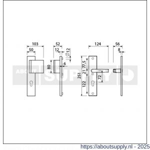 Ami VHB 251/50-90/80 veiligheidsvoordeur-duwerlangschildgarnituur SKG*** VHB 251/50 profielcilinder PC 72 deurduwer 90/80 rechts F2 profielcilinder PC 72 en deurkruk 332 deurdikte 53-57 mm - S10901007 - afbeelding 5
