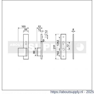 Ami VHB 251/50-90/80 senioren veiligheidsvoordeur-duwerlangschildgarnituur SKG** omkeer VHB 251/50 profielcilinder PC 72 omkeer deurduwer 90/80 links F2 en profielcilinder PC 72 omkeer zonder deurkruk deurdikte 38-42 mm - S10900837 - afbeelding 5