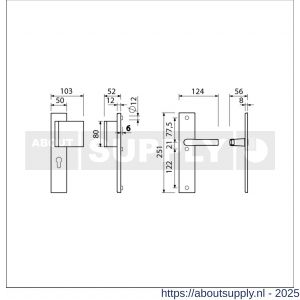 Ami VHB 251/50-90/80 veiligheidsvoordeur-duwerlangschildgarnituur SKG*** VHB 251/50 profielcilinder PC 55 deurduwer 90/80 rechts F1 blind en deurkruk 332 deurdikte 38-42 mm - S10900974 - afbeelding 5