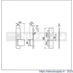 Ami VHB 251/50-90/80 senioren veiligheidsvoordeur-duwerlangschildgarnituur SKG** omkeer VHB 251/50 profielcilinder PC 72 Omgek 90/80 F1 rechts profielcilinder PC 72 omkeer en zonder deurkruk deurdikte 53-57 mm - S10900835 - afbeelding 5