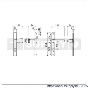 Ami VHB 251/32-166-379 veiligheids Rotaveer knop-kruk smalschildgarnituur SKG** VHB 251/32 profielcilinder PC 92 Kn 166 rechts F1 en deurkruk 379 Rota 251/32 profielcilinder PC 92 deurdikte 53-57 mm - S10900870 - afbeelding 5