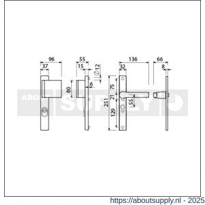Ami VHB 251/37-90/80 KT veiligheids Rotaveer duwer-kruk smalschildgarnituur SKG*** kerntrekbeveiliging VHB 251/37 KT 55 deurduwer 90/80 rechts F1 en deurkruk 379 Rota 251/32 profielcilinder PC 55 deurdikte 53-57 mm - S10901274 - afbeelding 5