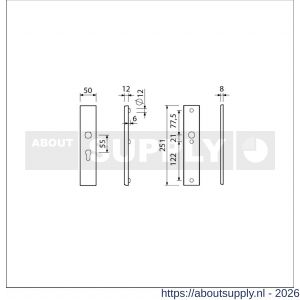 Ami VHB 251/50 veiligheidslangschild SKG*** VHB 251/50 buiten profielcilinder PC 55 en binnen blind F1 deurdikte 38-42 mm - S10901413 - afbeelding 2