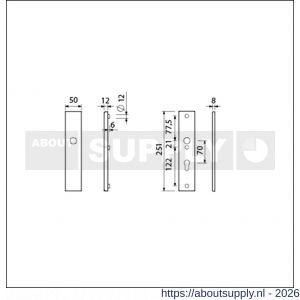 Ami VHB 251/50 veiligheidslangschild SKG*** VHB 251/50 buiten blind en binnen profielcilinder PC 70 F1 deurdikte 53-57 mm - S10901397 - afbeelding 2
