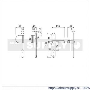 Ami VHB 257/32/2-90/83-378 veiligheids Rotaveer duwer-kruk smalschildgarnituur SKG** ovaal VHB 257/32/2 profielcilinder PC 92 deurduwer 90/83 links F1 en deurkruk 378 Rota 257/32/2 profielcilinder PC 92 deurdikte 53-57 mm - S10900855 - afbeelding 4