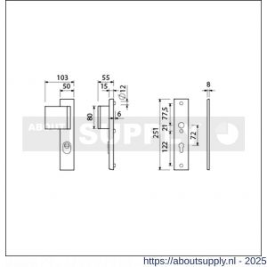 Ami VHB 251/15-90/80 KT veiligheidsvoordeur-duwerlangschildgarnituur SKG*** kerntrekbeveiliging VHB 251/50/15 KT 72 deurduwer 90/80 links en zonder deurkruk profielcilinder PC 72 F1 deurdikte 38-42 mm - S10901174 - afbeelding 5