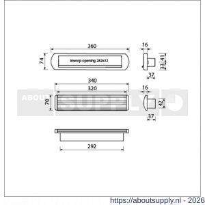 Ami EP 975/1 briefplaat-tochtklep met schacht aluminium Archi Design Irox deurdikte 58-62 mm Climate Comfort - S10900041 - afbeelding 2