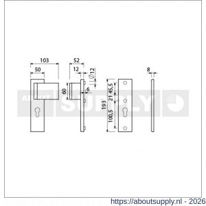 Ami VHB 193/50-90/60 veiligheidsvoordeur-duwerkortschildgarnituur SKG*** VHB 193/50 deurduwer 90/60 rechts buiten en binnen profielcilinder PC 55 zonder deurkruk F1 deurdikte 38-42 mm - S10900935 - afbeelding 2