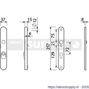 Ami VHB 257/37/2 KT veiligheidssmalschild SKG*** kerntrekbeveiliging ovaal VHB 257/32/2 buiten kerntrek KT 72 en 257/32/2 binnen profielcilinder PC 72 F1 deurdikte 53-57 mm - S10901665 - afbeelding 2