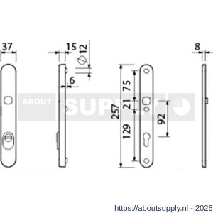 Ami VHB 257/37/2 KT veiligheidssmalschild SKG*** kerntrekbeveiliging ovaal VHB 257/32/2 buiten kerntrek KT 92 en 257/32/2 binnen profielcilinder PC 92 F1 deurdikte 53-57 mm - S10901666 - afbeelding 2